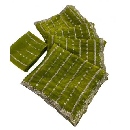 Generic Women's Slik Embellished Saree With Unstitched Blouse 5.5Mtr (Olive Green) Generic Women's Slik Embellished Saree With Unstitched Blouse 5.5Mtr (Olive Green)