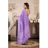 Generic Women's Faux Linen Floral Ready to wear Saree With Unstitched Blouse 5.5Mtr (Lavender)