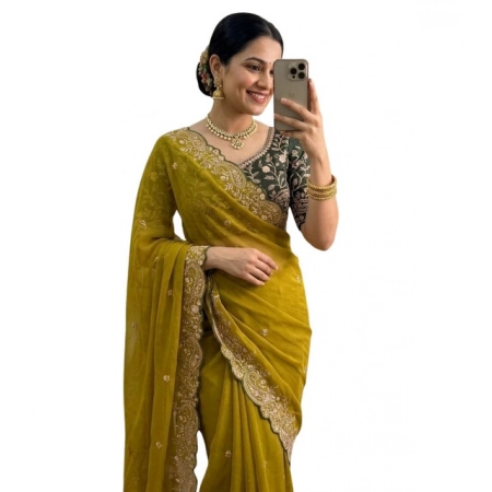 Generic Women's Star Georgette Embroidered Saree With Unstitched Blouse 5.5Mtr (Mustard Yellow) Generic Women's Star Georgette Embroidered Saree With Unstitched Blouse 5.5Mtr (Mustard Yellow)