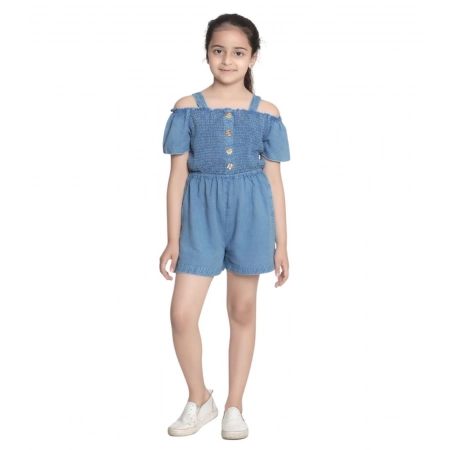 Generic Girl's Rayon Solid Sleeveless Jumpsuit (Blue) Generic Girl's Rayon Solid Sleeveless Jumpsuit (Blue)