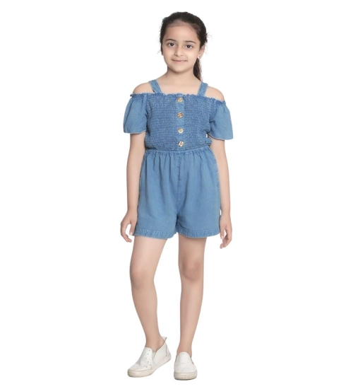 Generic Girl's Rayon Solid Sleeveless Jumpsuit (Blue) Generic Girl's Rayon Solid Sleeveless Jumpsuit (Blue)