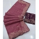 Generic Women's Star Georgette Embroidered Saree With Unstitched Blouse 5.5Mtr (Pink)