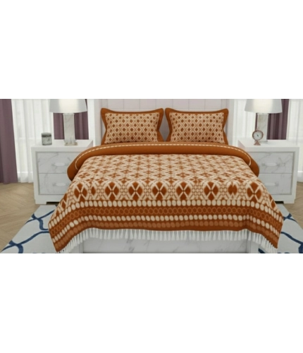 Generic Fleece Geometric Double Polar Warm Bedsheet with 2 Pillow Cover (Orange)