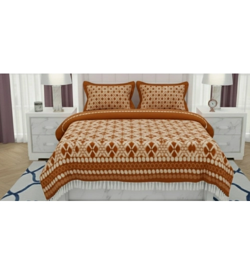 Generic Fleece Geometric Double Polar Warm Bedsheet with 2 Pillow Cover (Orange)