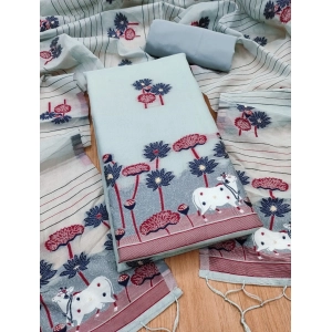 Generic Women's Banarasi Silk Printed Unstitched Salwar Suit Material With Dupatta (Grey, 3Mtrs)