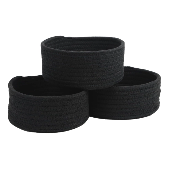Generic Cotton 8x3 Inch Round 3 Set Bedside Organizer With Out Lid (Black)