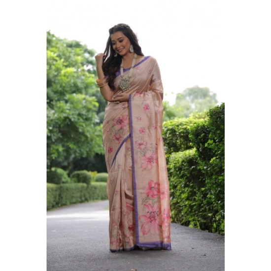 Generic Women's Faux_Tussar Floral_Print Saree With Unstitched Blouse 5.5Mtr (Beige) Generic Women's Faux_Tussar Floral_Print Saree With Unstitched Blouse 5.5Mtr (Beige)