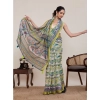 Generic Women's Linen Floral Printed Saree With Unstitched Blouse 5.5Mtr (Pista Green)