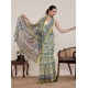 Generic Women's Linen Floral Printed Saree With Unstitched Blouse 5.5Mtr (Pista Green)