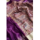 Generic Women's Tussar Silk Madhubani Saree With Unstitched Blouse 5.5Mtr (Purple)