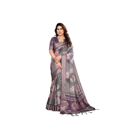 Generic Women's Cotton Silk  Printed Saree With Unstitched Blouse 5.5Mtr (Wine )