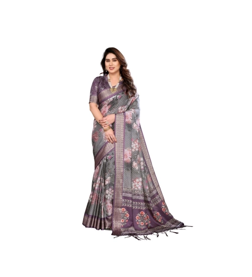 Generic Women's Cotton Silk  Printed Saree With Unstitched Blouse 5.5Mtr (Wine )