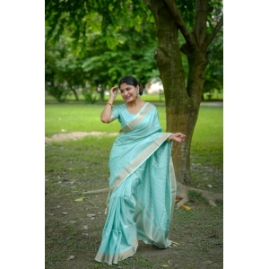 Generic Women's Faux_Banarasi Lining Pattern Saree With Unstitched Blouse 5.5Mtr (Light_Aqua_Blue)