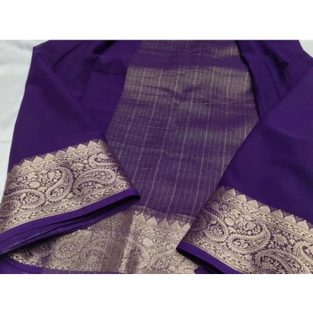 Generic Women's Crepe Chit Pallu Solid Saree With Unstitched Blouse 5.5Mtr (Purple) Generic Women's Crepe Chit Pallu Solid Saree With Unstitched Blouse 5.5Mtr (Purple)