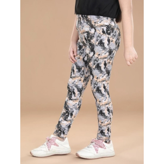 Generic Girl's Cotton Lycra Floral Elasticated Jeggings (Multicolor)