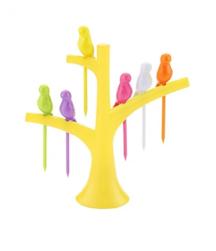Generic Pack of 10_Bird Tree Fruit Fork Set Decorative Toothpick Holder (Color: Assorted )