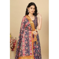 Generic Women's Cotton Silk Floral Printed Saree With Unstitched Blouse 5.5Mtr (Purple)