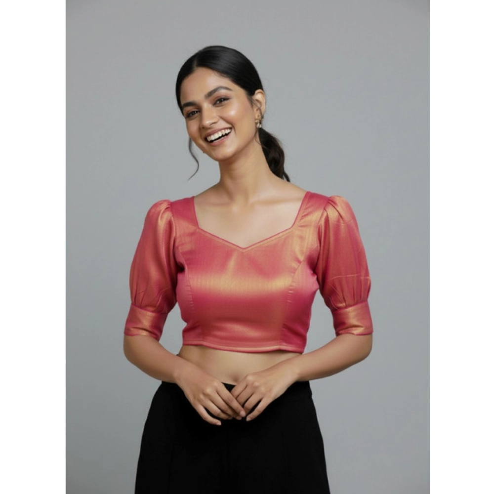 Generic Women's Erode Silk V Neck Padded Blouse (Pink, 38 Ready Size (Self-Alterable 36–40)