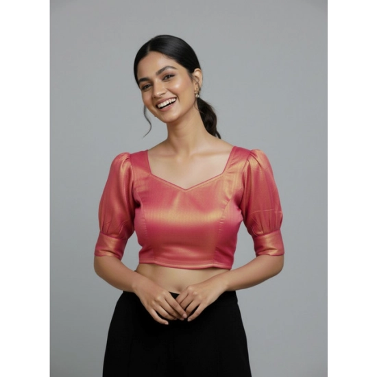 Generic Women's Erode Silk V Neck Padded Blouse (Pink, 38 Ready Size (Self-Alterable 36–40)