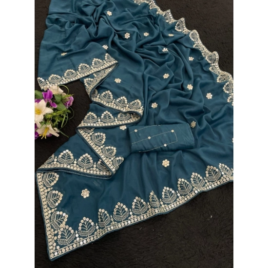 Generic Women's Georgette Embellished Saree With Unstitched Blouse 5.5Mtr (Blue) Generic Women's Georgette Embellished Saree With Unstitched Blouse 5.5Mtr (Blue)