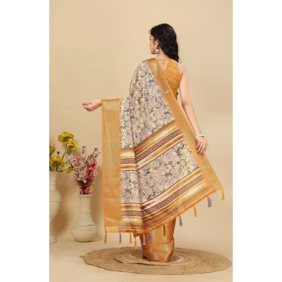 Generic Women's Cotton Silk Floral Printed Saree With Unstitched Blouse 5.5Mtr (Lavender)