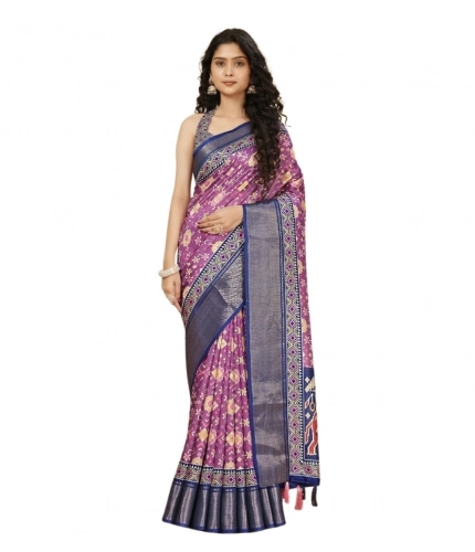 Generic Women's Cotton Silk Printed Saree With Unstitched Blouse 5.5Mtr (Wine)