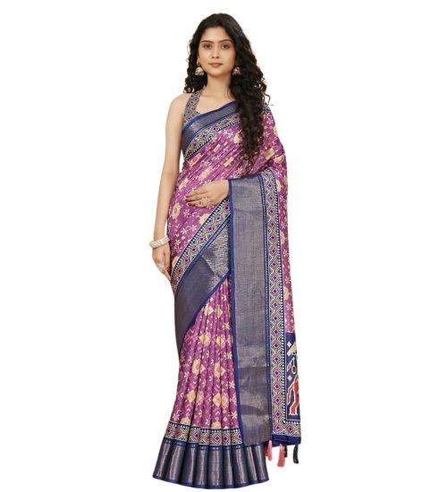 Generic Women's Cotton Silk Printed Saree With Unstitched Blouse 5.5Mtr (Wine)