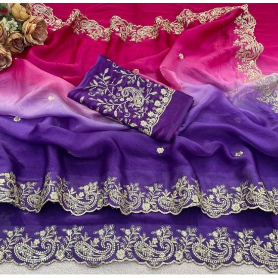 Generic Women's Satin Embellished Saree With Unstitched Blouse 5.5Mtr (Multicolor) Generic Women's Satin Embellished Saree With Unstitched Blouse 5.5Mtr (Multicolor)