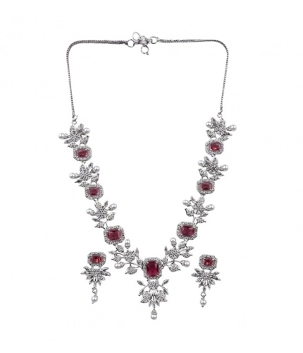 Generic Women's Brass Silver Plated Necklace set (Red) Generic Women's Brass Silver Plated Necklace set (Red)