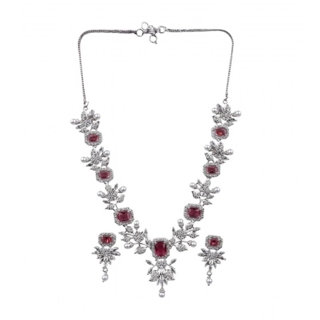 Generic Women's Brass Silver Plated Necklace set (Red) Generic Women's Brass Silver Plated Necklace set (Red)