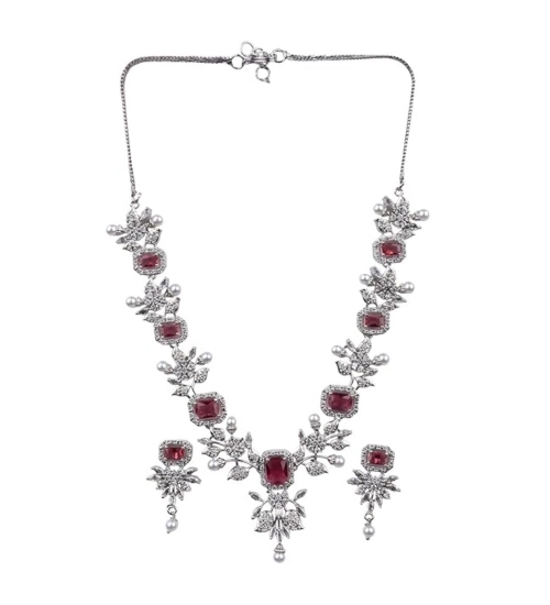 Generic Women's Brass Silver Plated Necklace set (Red) Generic Women's Brass Silver Plated Necklace set (Red)