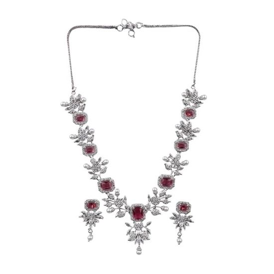 Generic Women's Brass Silver Plated Necklace set (Red) Generic Women's Brass Silver Plated Necklace set (Red)