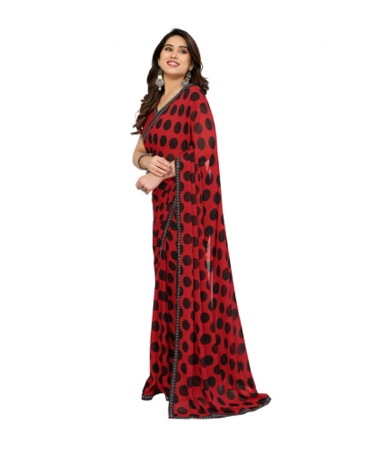 Generic Women's Georgette Printed Saree With Unstitched Blouse 5.5Mtr (Red)