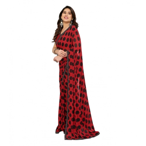 Women's Georgette Printed Saree With Unstitched Blouse 5.5Mtr (Red)