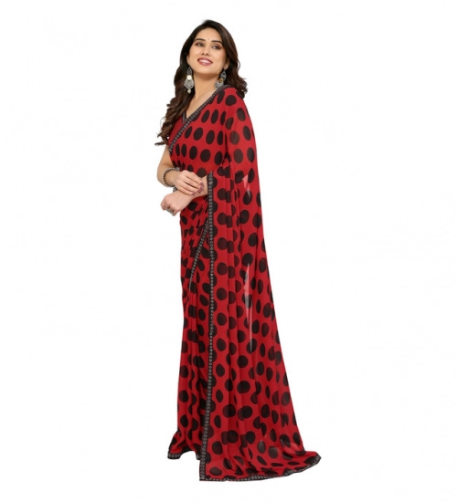 Generic Women's Georgette Printed Saree With Unstitched Blouse 5.5Mtr (Red)