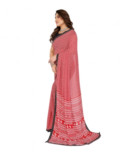 Generic Women's Georgette Printed Saree With Unstitched Blouse 5.5Mtr (Red)
