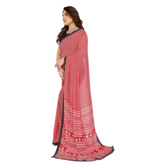 Generic Women's Georgette Printed Saree With Unstitched Blouse 5.5Mtr (Red)