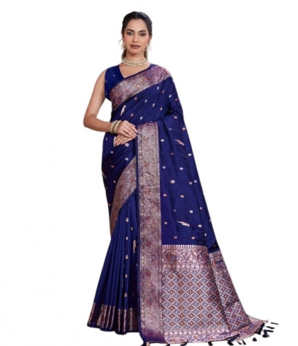 Generic Women's Jacquard Woven Saree With Unstitched Blouse 5.5Mtr (Navy)