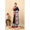 Generic Women's Cotton Silk Printed Saree With Unstitched Blouse 5.5Mtr (Black)