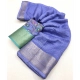 Generic Women's Cotton Blend Checkered Saree With Unstitched Blouse 5.5Mtr (Blue)