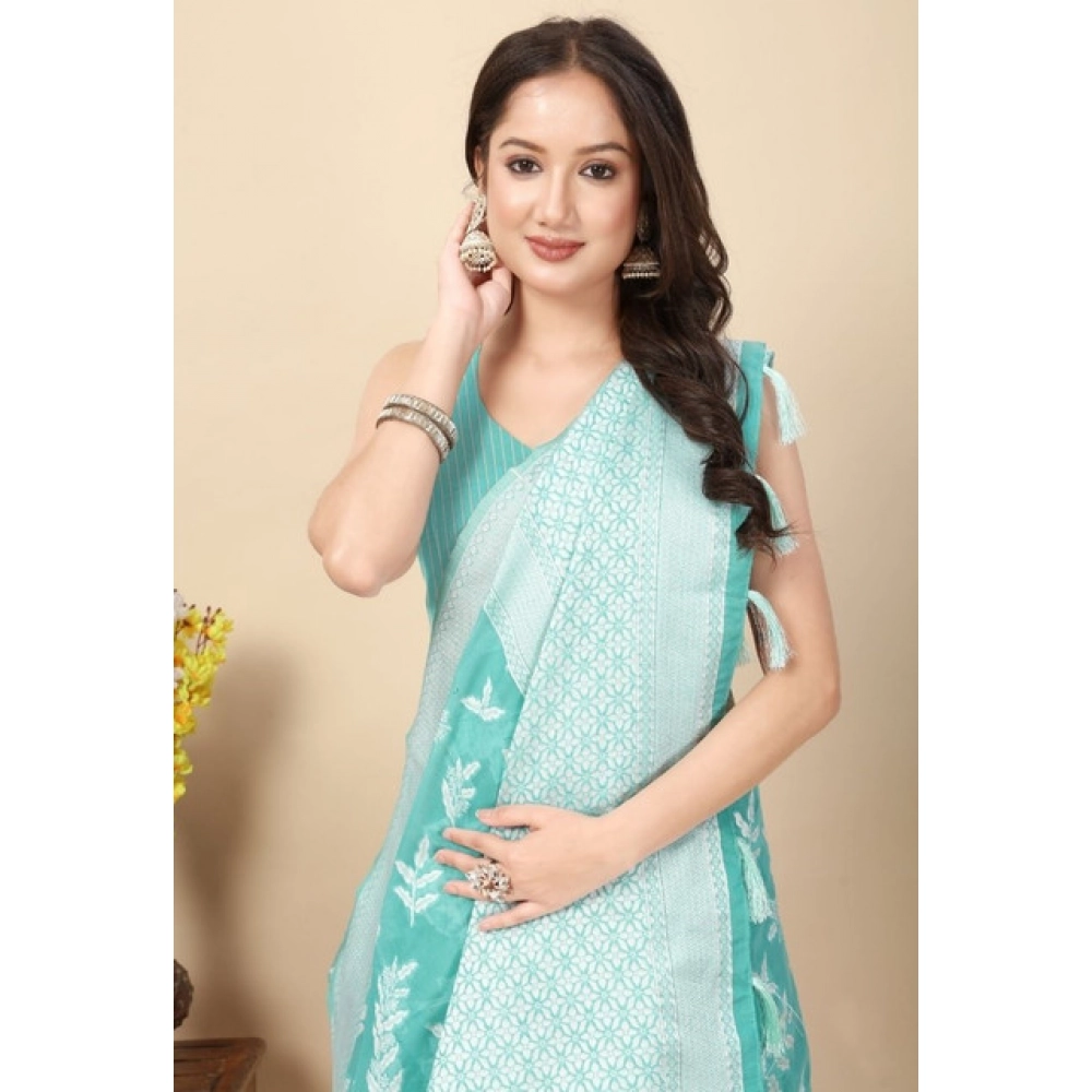 Women’s Art Silk Jacquard Printed Saree With Unstitched Blouse 5.5Mtr (Sky Blue)