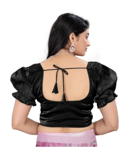 Generic Women's Jimmy Solid Designer Neck Elastic Sleeve Readymade Blouse (Black 38 , Alterable up to 42)-PID65827