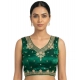 Generic Women's Silk Embroidered V-Neck Sleeveless Readymade Padded Blouse (Green, Size 38)