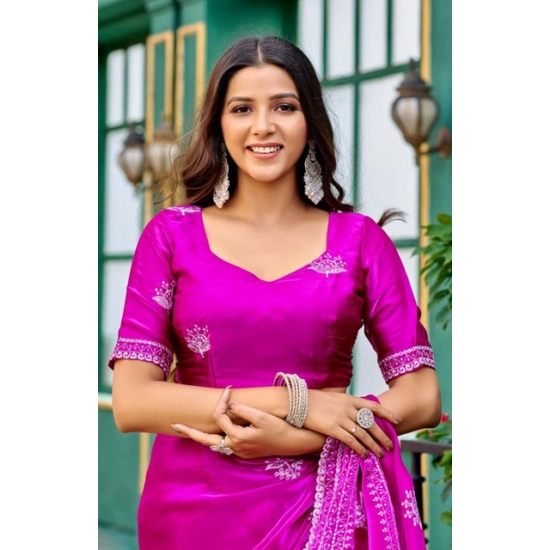 Generic Women's Faux Shimmer Floral Embroidery Ready to wear Saree With Unstitched Blouse 5.5Mtr (Pink) Generic Women's Faux Shimmer Floral Embroidery Ready to wear Saree With Unstitched Blouse 5.5Mtr (Pink)