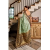 Generic Women's Silk Blend Booti Work Ready to wear Saree With Unstitched Blouse 5.5Mtr (SeaGreen)