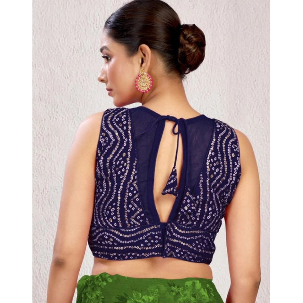 Women's Rayon Cotton Bandhani Printed Halter Neck Non Padded Blouse (Navy 38 Ready (Alterable up to 42)