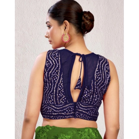 Generic Women's Rayon Cotton Bandhani Printed Halter Neck Non Padded Blouse (Navy 38 Ready (Alterable up to 42)