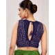 Generic Women's Rayon Cotton Bandhani Printed Halter Neck Non Padded Blouse (Navy 38 Ready (Alterable up to 42)