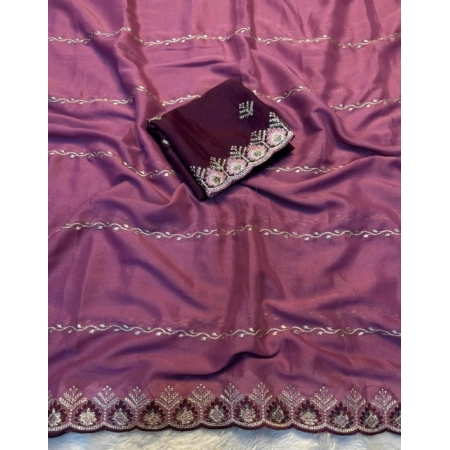 Generic Women's Georgette Embroidered Saree With Unstitched Blouse 5.5Mtr (Pink)