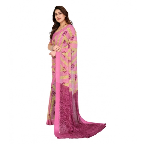 Women's Georgette Printed Saree With Unstitched Blouse 5.5Mtr (Pink)